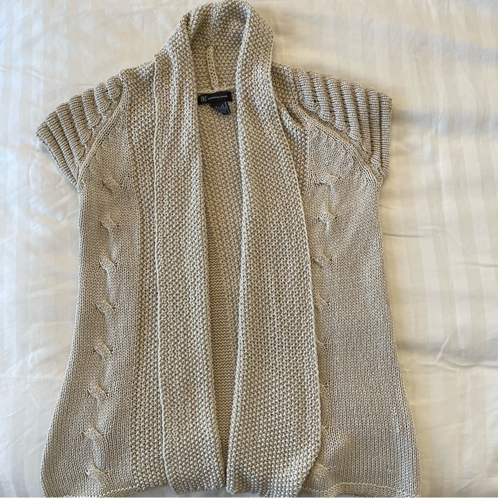 INC International Concepts Beige Open-Front Cap Sleeve Cardigan Vest